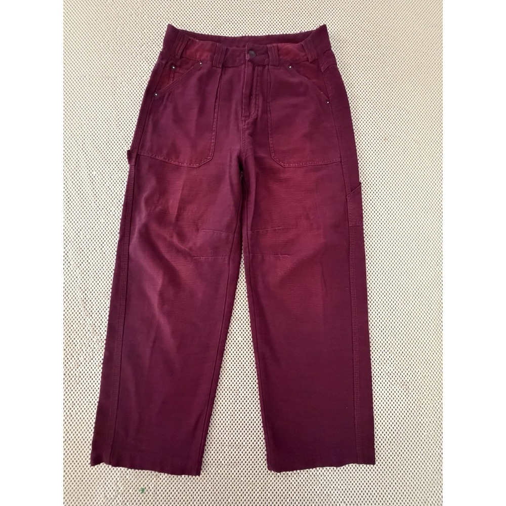 Free People Stay Awhile Jeans Sz 0 Carpenter Barrel Leg Pants Maroon Mulberry - Picture 2 of 12